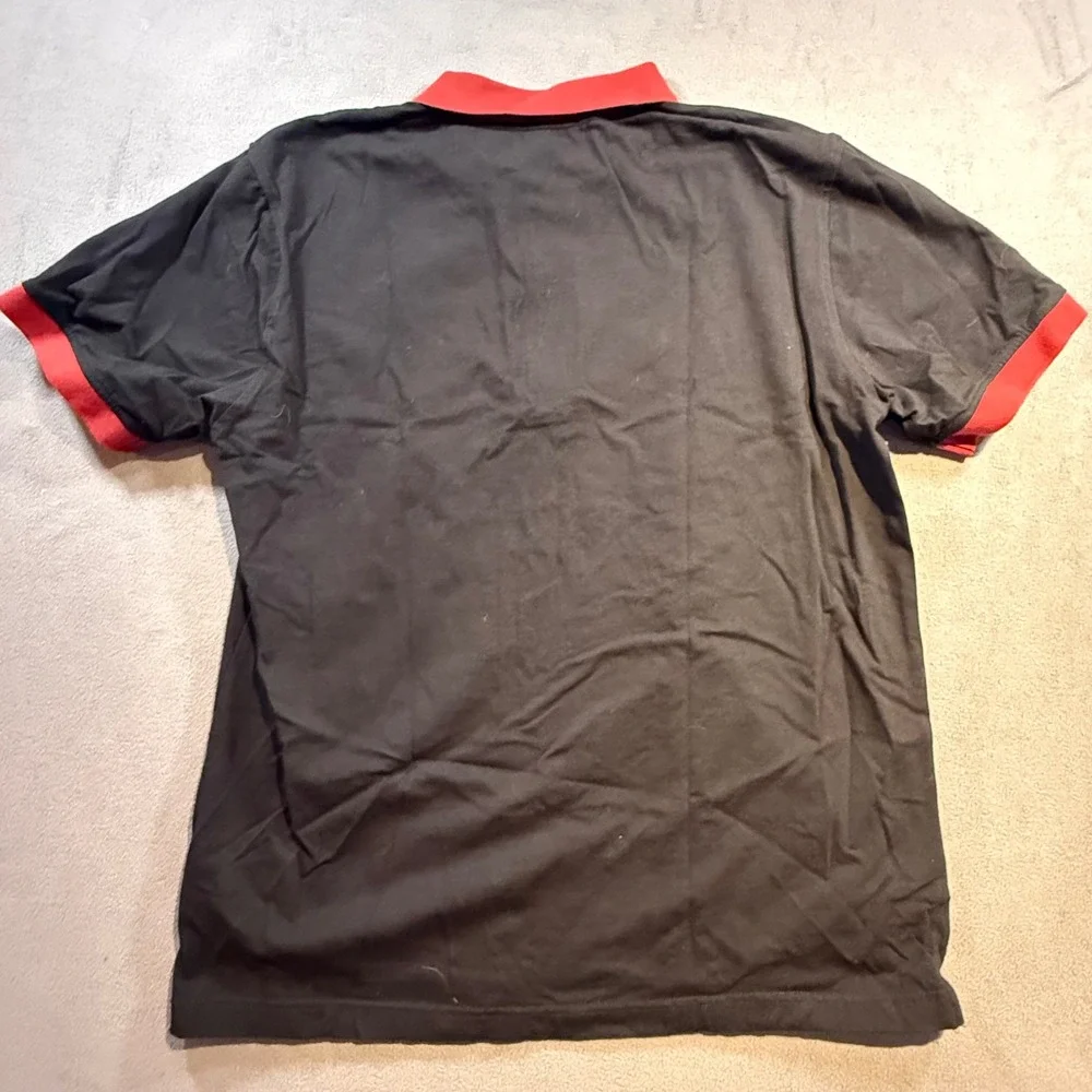 True Religion Mens Polo Shirt Black Red Buddha Guitar Graphic XL Short Sleeve